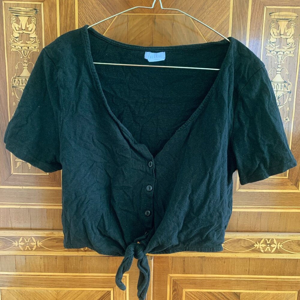 Urban Outfitters Cooperative Front Button-Through Tie Cropped T-Shirt